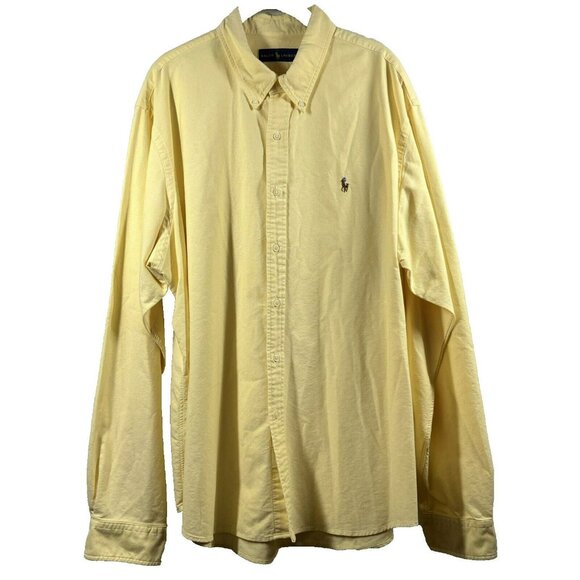 Ralph Lauren Mens Shirt XXL Solid Yellow Multi Pony Cotton Button Up Long Sleeve - Picture 1 of 8